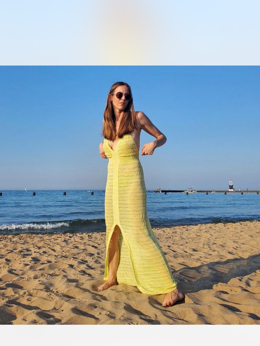 Victoria's Secret Lemon Crochet Maxi Dress with Front Slit
